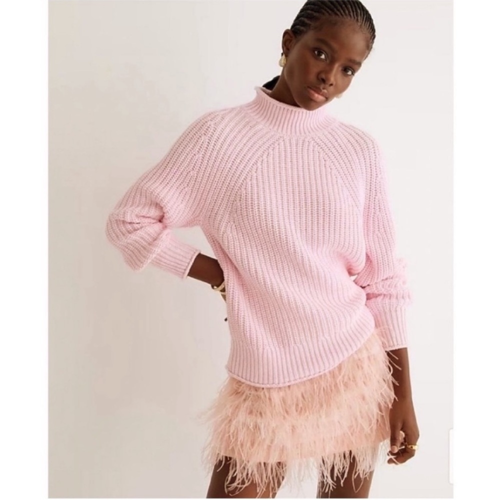 J. Crew Cotton Rollneck Sweater Chunky Knit Ballet Pink Size Medium